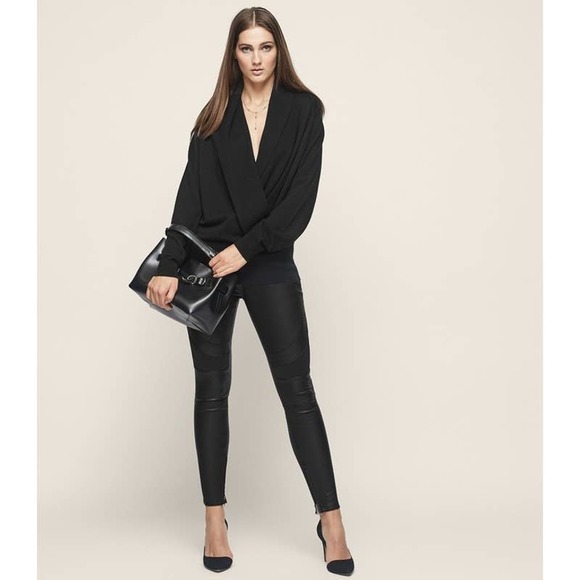 REISS Blanche Wrap Neck Jumper Draped Surplice Wrap Sweater, Black - Picture 3 of 16